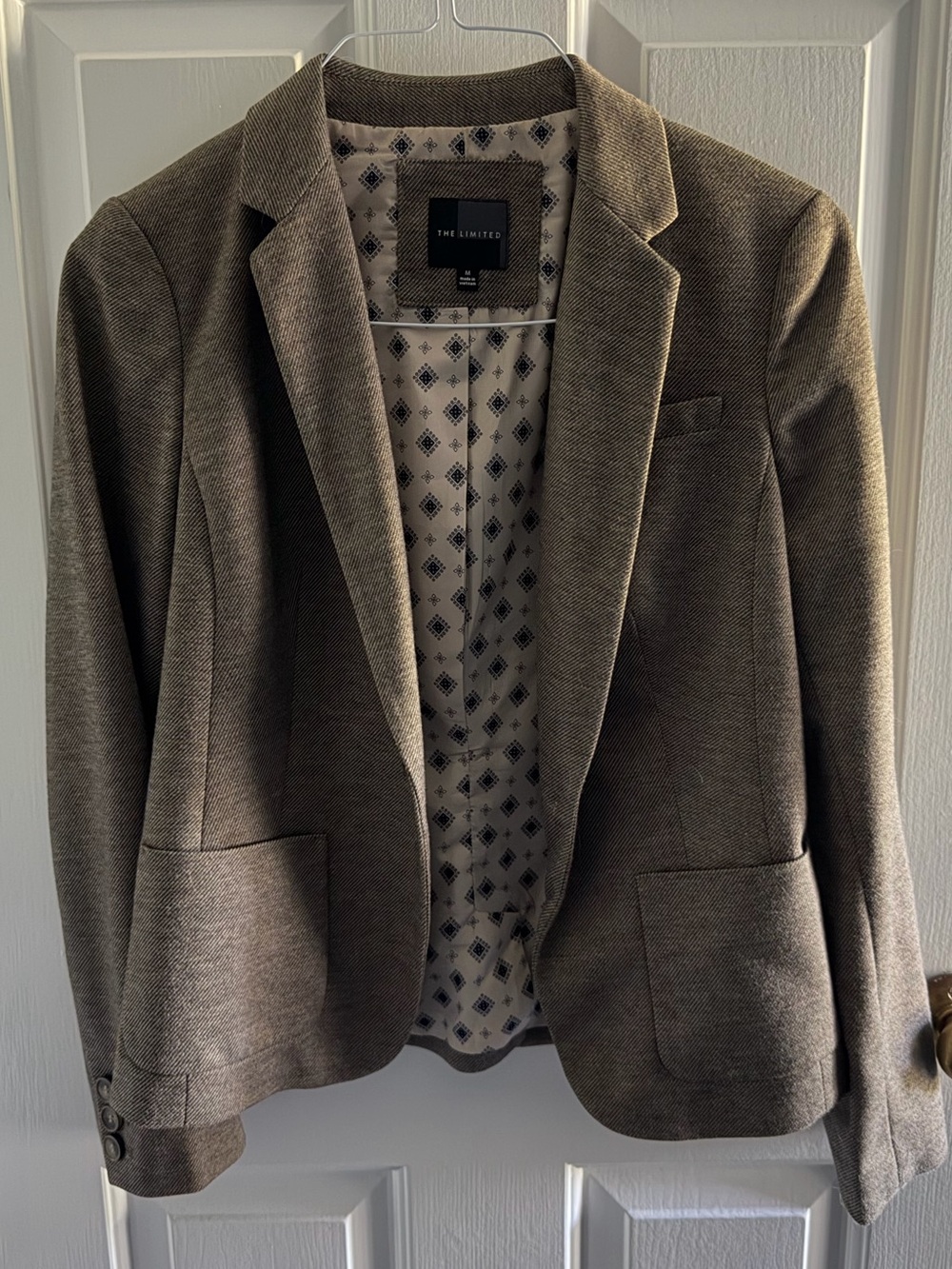 The Limited Taupe Herringbone Blazer with Patterned Lining